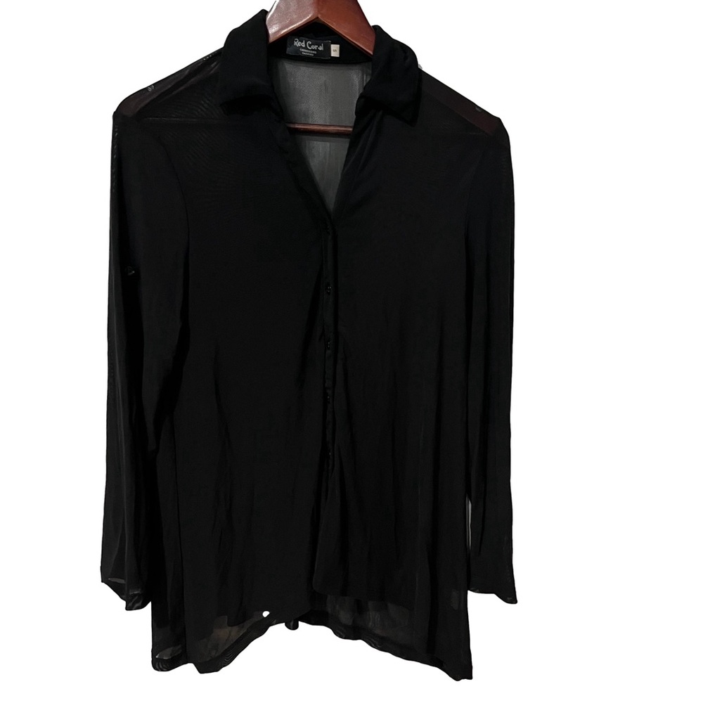 Red Coral black long sleeve sheer top size small